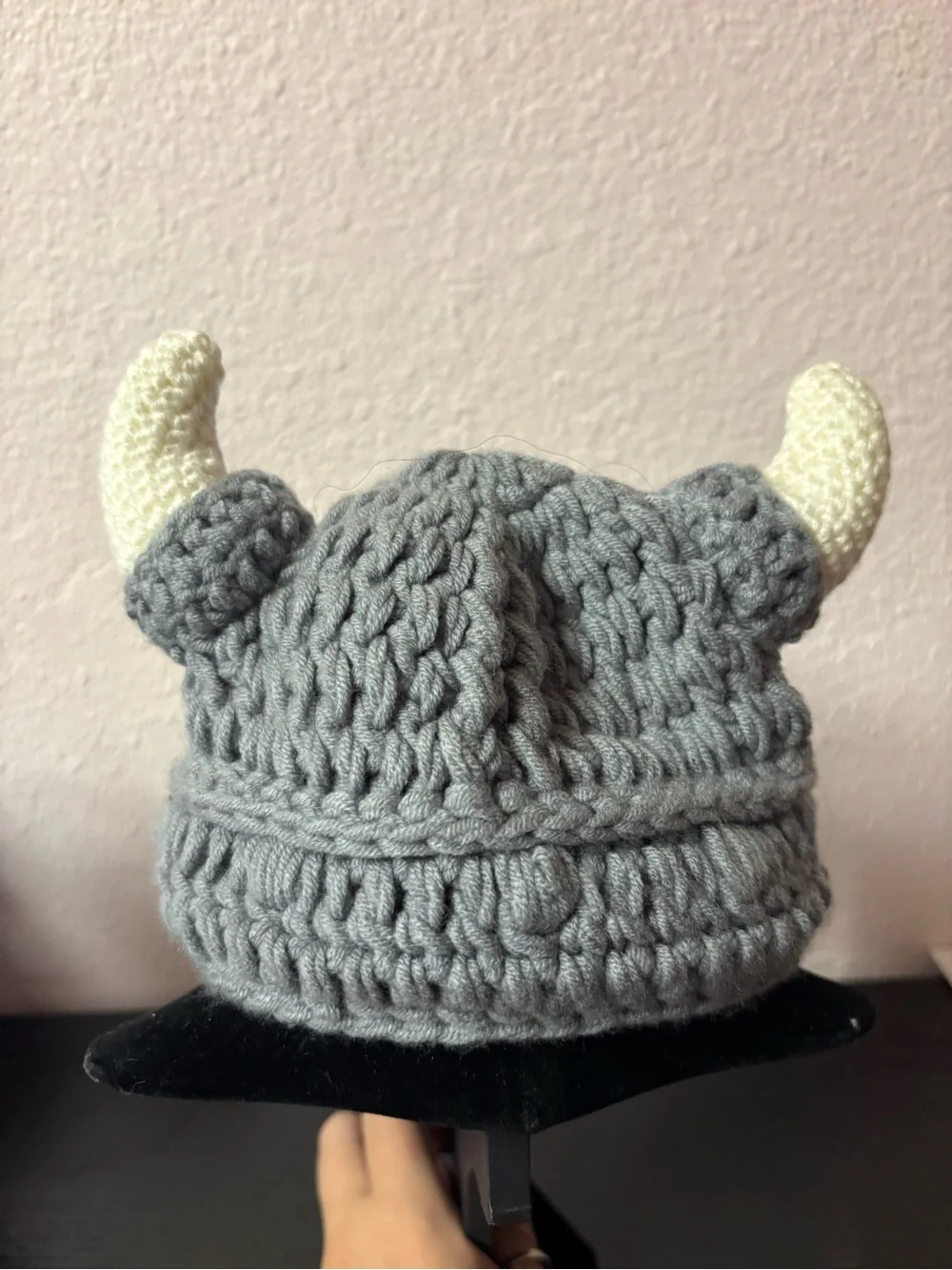 Handmade Baby Viking Horn Crochet Beanie Gray Costume Hat NWOT